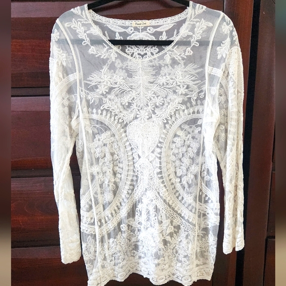 Vintage Tops - Sheer Lacey Vintage Coquette Long Sleeve Top Festival Y2K Fairy Boho M